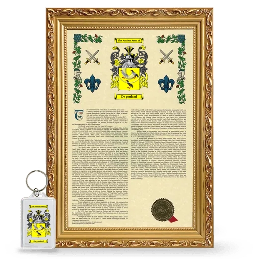 De gaulard Framed Armorial History and Keychain - Gold